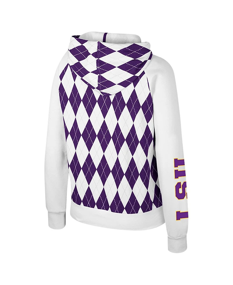 Colosseum Women's White Lsu Tigers The Dealio Argyle Full-Zip Jacket