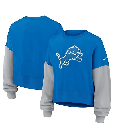Nike Women's Blue Detroit Lions Oversized Color-Block Pullover Sweatshirt