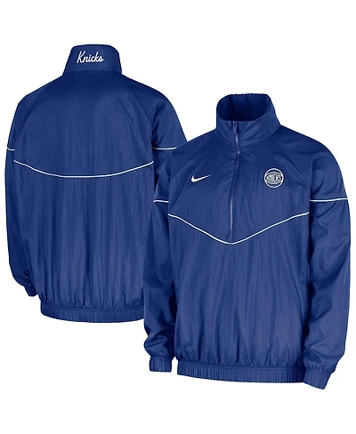 Nike Men's Blue New York Knicks Courtside Wind Runner Woven Half-Zip Jacket