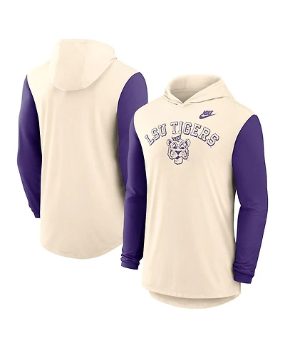 Nike Men's Natural/Purple Lsu Tigers Legacy Color-Block Tri-Blend Performance Long Sleeve Hoodie T-Shirt