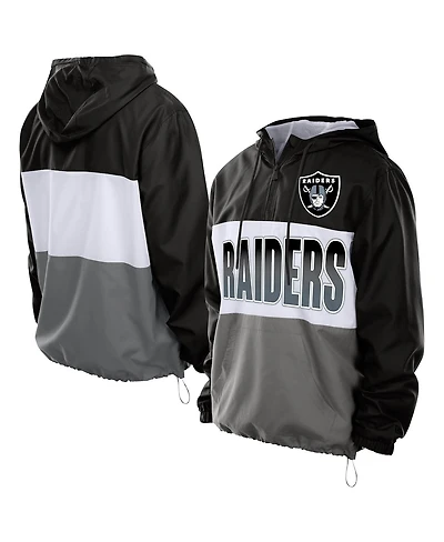 New Era Men's Black Las Vegas Raiders Ripstop Quarter-Zip Hooded Windbreaker