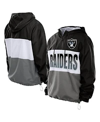 New Era Men's Black Las Vegas Raiders Ripstop Quarter-Zip Hooded Windbreaker