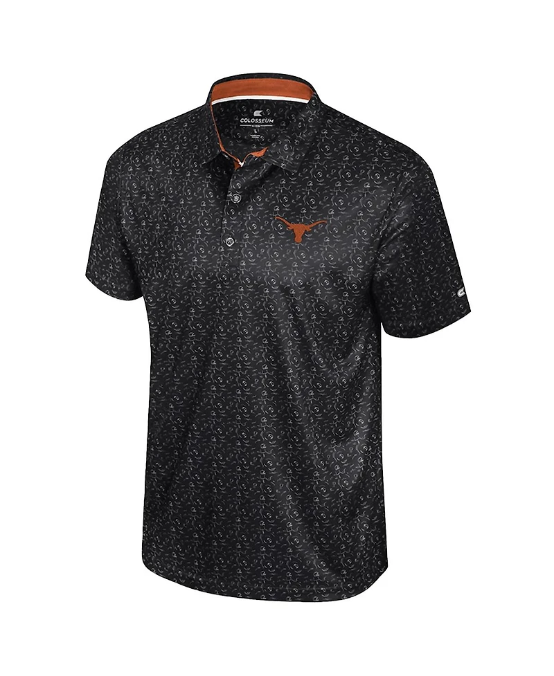 Colosseum Men's Black Texas Longhorns Football Print Polo Shirt