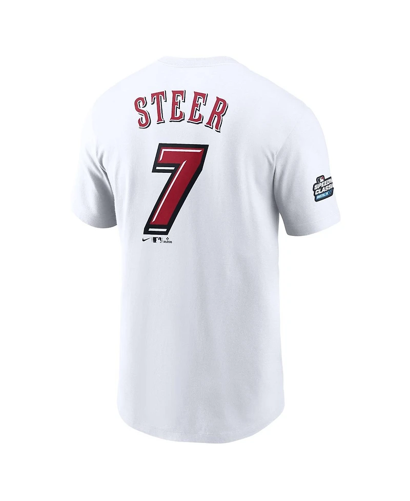 Nike Men's Spencer Steer White Cincinnati Reds 2025 Mlb Speedway Classic Name Number T-Shirt