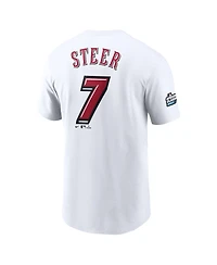Nike Men's Spencer Steer White Cincinnati Reds 2025 Mlb Speedway Classic Name Number T-Shirt
