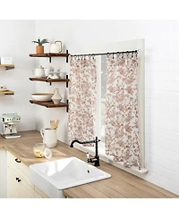 No. 918 Elodie Tonal Botanical Semi-Sheer Rod Pocket Kitchen Curtain Tier Pair