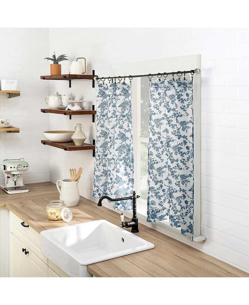 No. 918 Elodie Tonal Botanical Semi-Sheer Rod Pocket Kitchen Curtain Tier Pair