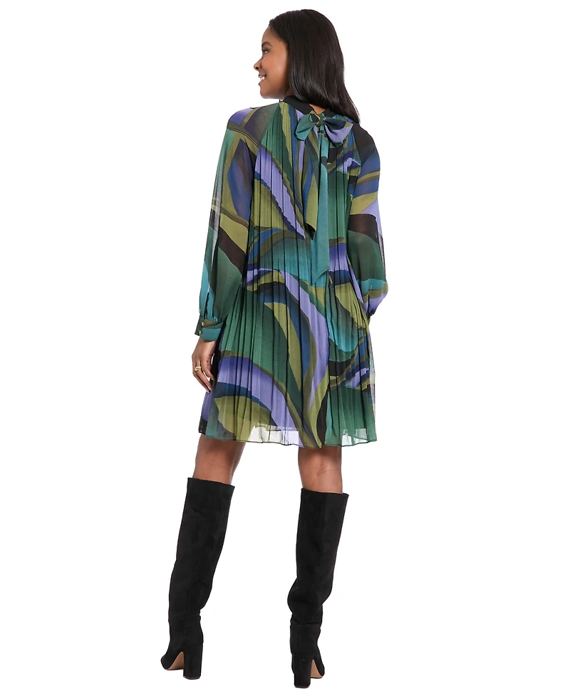 London Times Women's Bishop Sleeve with Tie Dress