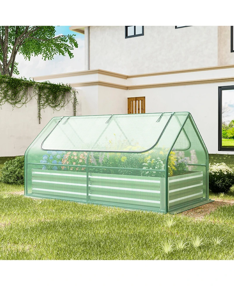 Gymax Galvanized Steel Raised Garden Bed Metal Planter Box Kit w/ Mini Greenhouse Cover