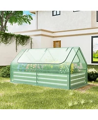 Gymax Galvanized Steel Raised Garden Bed Metal Planter Box Kit w/ Mini Greenhouse Cover