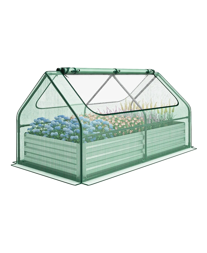 Gymax Galvanized Steel Raised Garden Bed Metal Planter Box Kit w/ Mini Greenhouse Cover