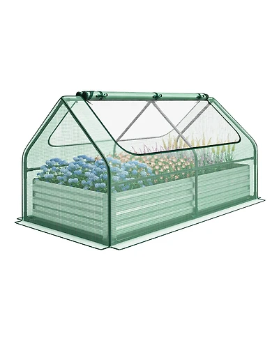 Gymax Galvanized Steel Raised Garden Bed Metal Planter Box Kit w/ Mini Greenhouse Cover