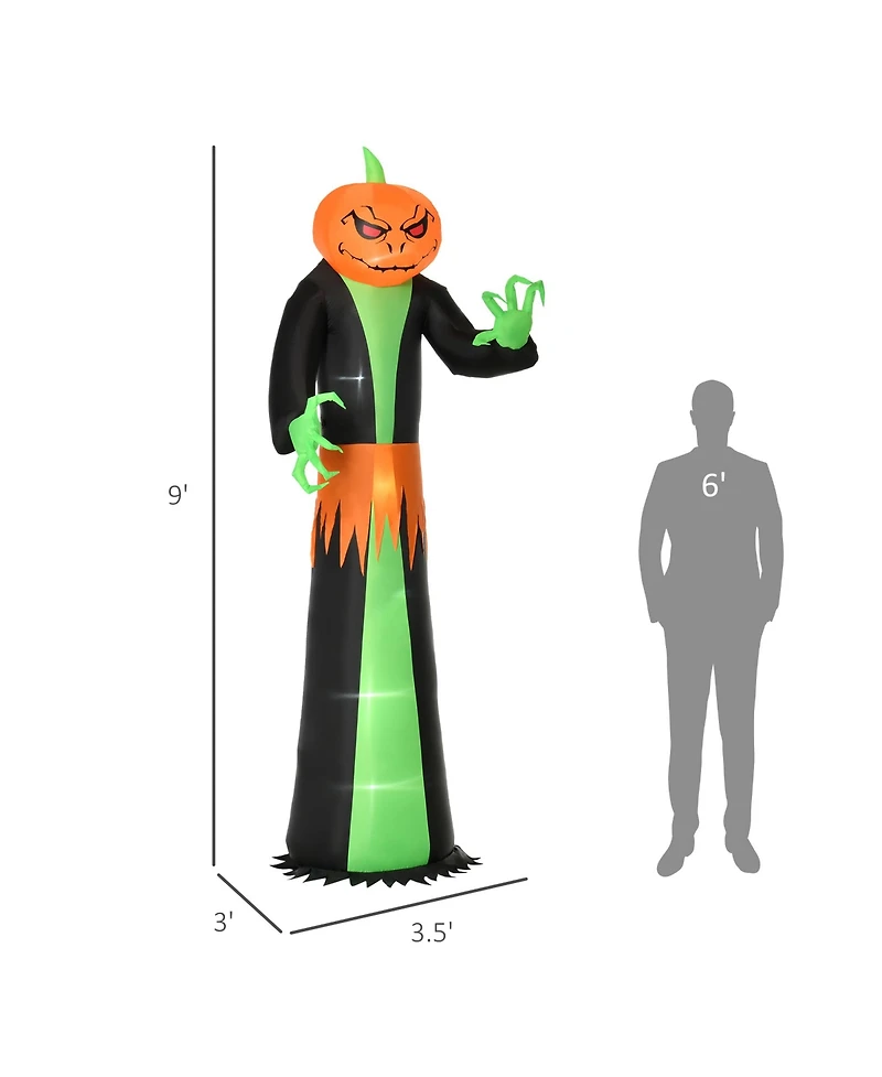 Homcom 9' Inflatable Halloween Pumpkin Outdoor Led Lighted Party Decorations