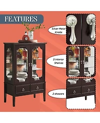 Kings Brand Furniture Curio Accent Storage Cabinet with Doors, Glass Shelves & Drawers
