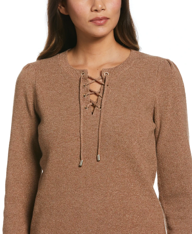 Ella Rafaella Plus Front Lace-Up Long Sleeve Sweater