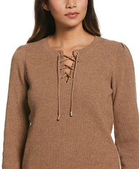 Ella Rafaella Plus Front Lace-Up Long Sleeve Sweater