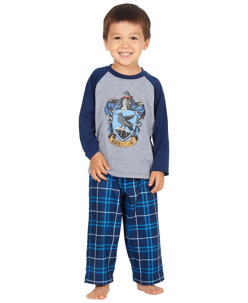 Harry Potter Boys' Plaid Hogwarts Houses Crest Raglan Toddler 2-Piece Pajama Set