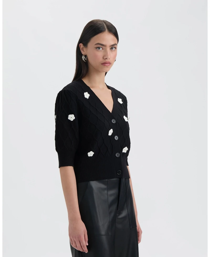 Nvlt Women's Button Front Cardigan with 3D Appliques