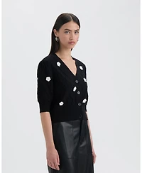 Nvlt Women's Button Front Cardigan with 3D Appliques