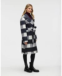Nvlt Women's Oversized Faux Wool Buffalo Check Belted Coat