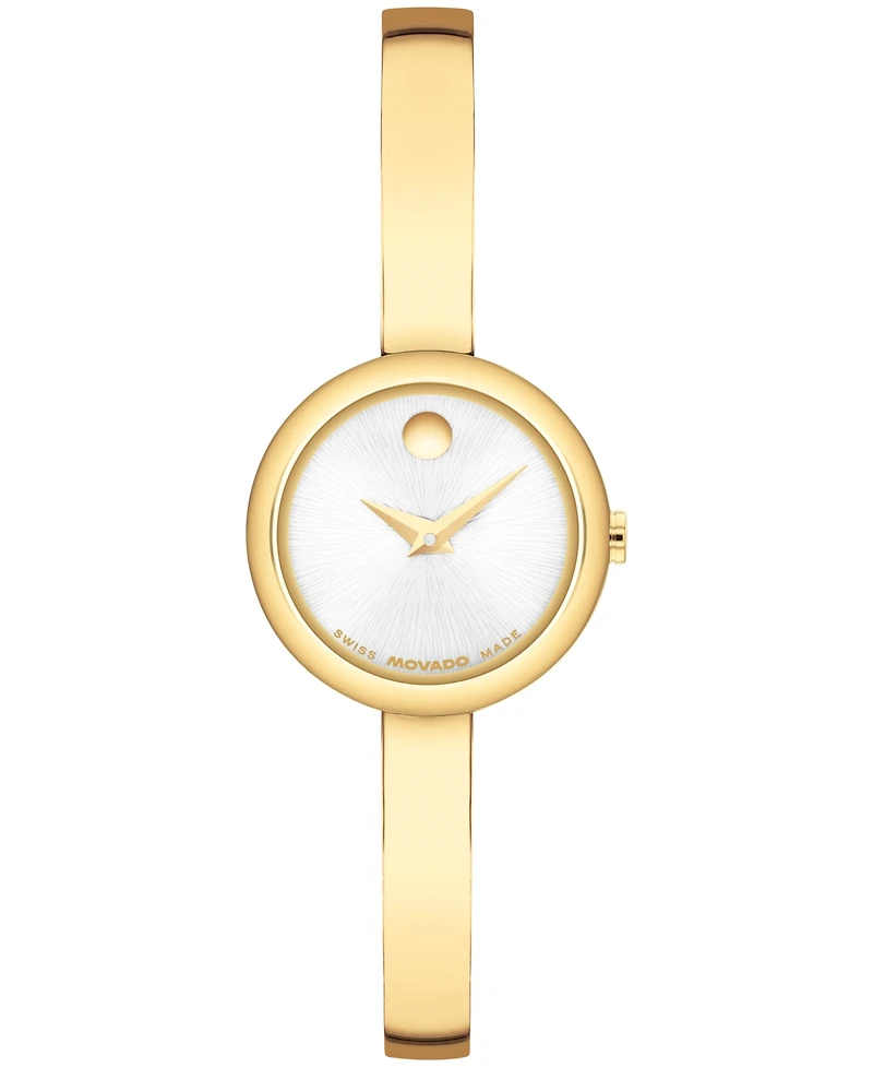 Movado Women's Museum Bangle Round Swiss Quartz Light Yellow Steel Watch, 21.50mm