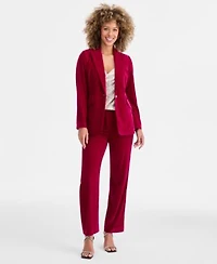 Tahari Asl Womens Velvet Single Button Blazer Sequinned Cowl Neck Top Velvet Flare Pants