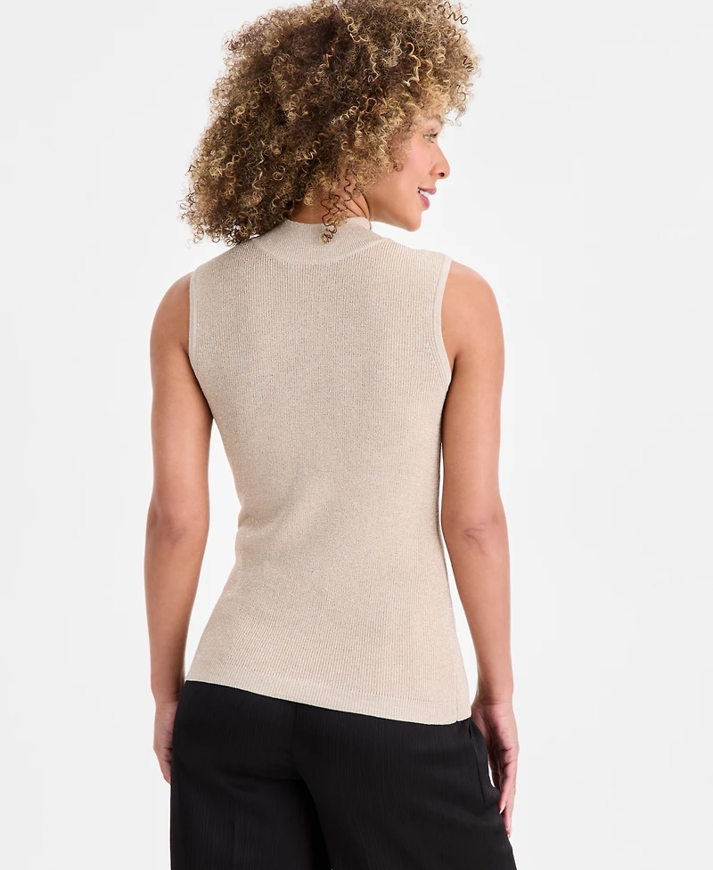Tahari Asl Women's Metallic Sleeveless Mock-Neck Sweater