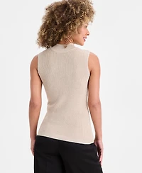 Tahari Asl Women's Metallic Sleeveless Mock-Neck Sweater