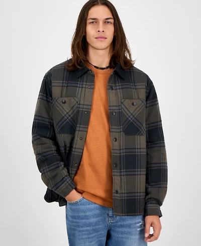 Sun + Stone Men's Mack Long Sleeve Snap-Front Plaid Shirt Jacket, Macy's Exclusive
