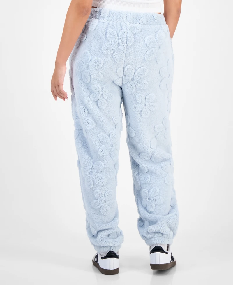 Rebellious One Juniors' Bow-Embossed Fleece Jogger Pants