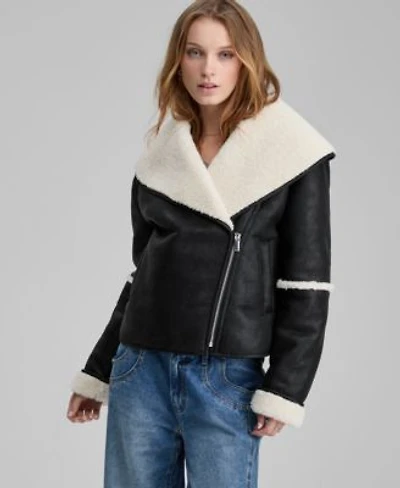 Now This Womens Faux Shearling Oversized Collar Moto Jacket Macys Exclusive