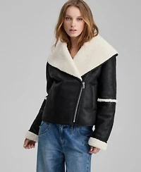 Now This Womens Faux Shearling Oversized Collar Moto Jacket Macys Exclusive