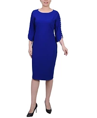 Ny Collection Petite 3/4 Sleeve Pearl Detail Dress