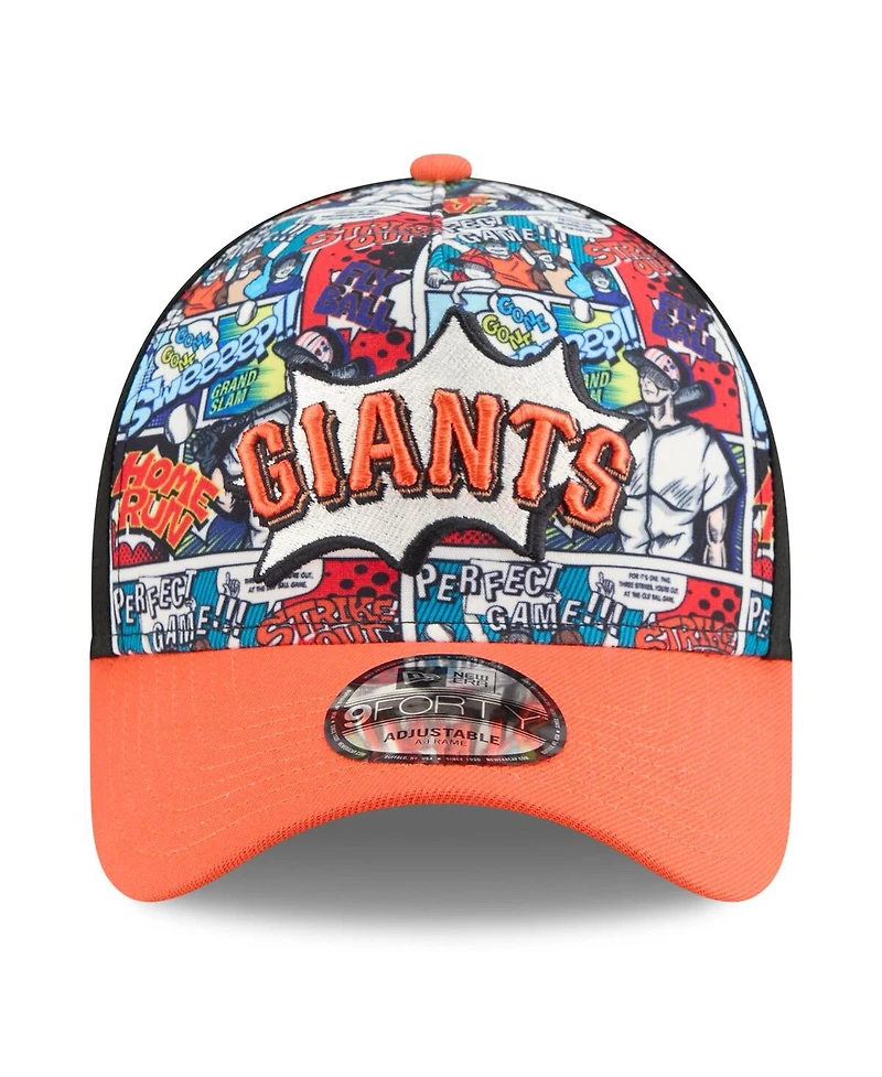 New Era Big Boys and Girls Black/Orange San Francisco Giants 2025 Mlb Diamond Hero Edition A-Frame 9FORTY Adjustable Hat