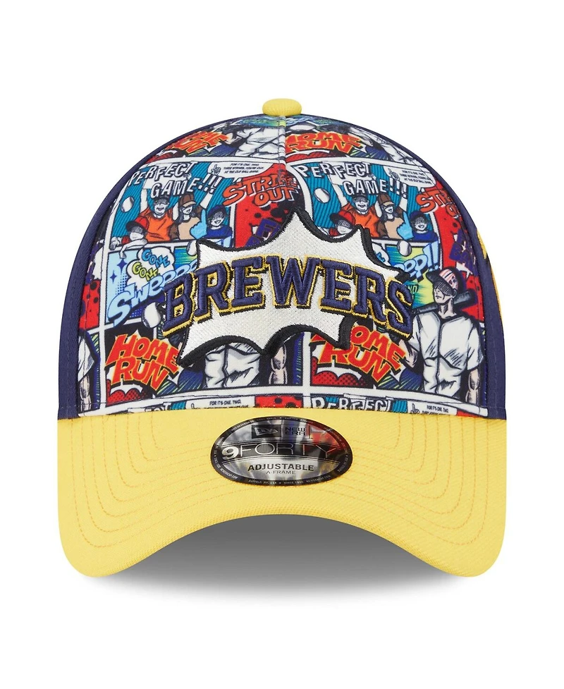 New Era Big Boys and Girls Navy/Gold Milwaukee Brewers 2025 Mlb Diamond Hero Edition A-Frame 9FORTY Adjustable Hat