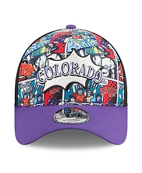 New Era Big Boys and Girls Black/Purple Colorado Rockies 2025 Mlb Diamond Hero Edition A-Frame 9FORTY Adjustable Hat