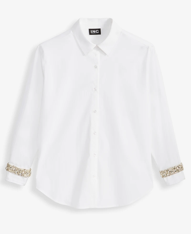 I.n.c. International Concepts Women's Embellished-Cuff Relaxed Shirt, Macy's Exclusive