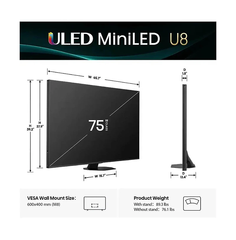 Hisense75" Class U8 Series 4K Mini-led Qled Uhd Smart Google Tv - 75U8QG