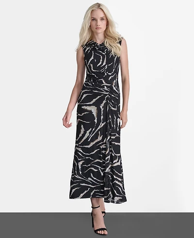 Dkny Women's Sleeveless Cowl Neck Ruched Long Dress