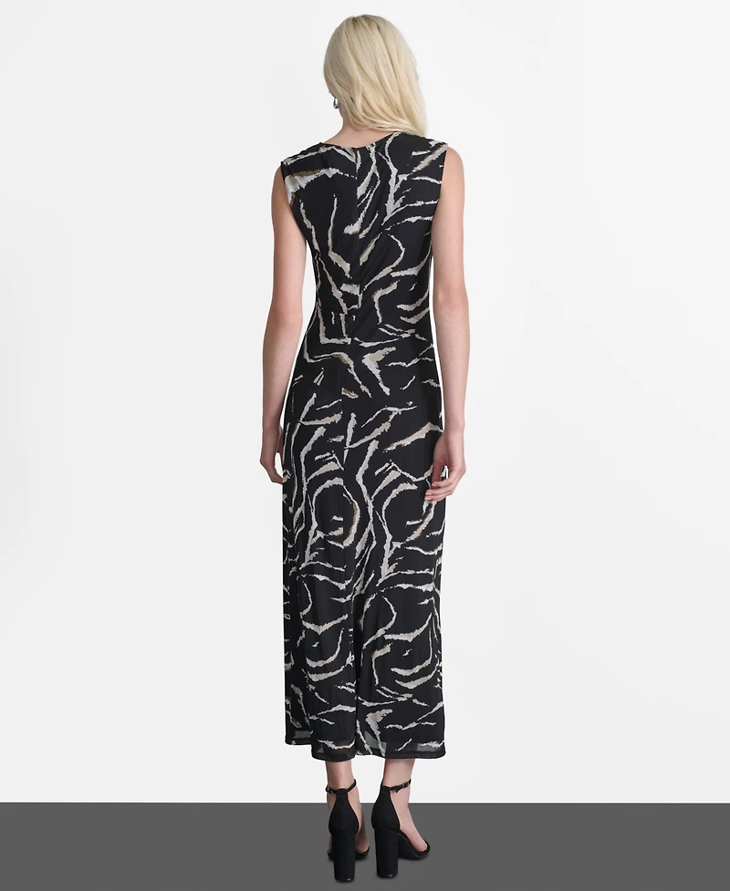 Dkny Women's Sleeveless Cowl Neck Ruched Long Dress