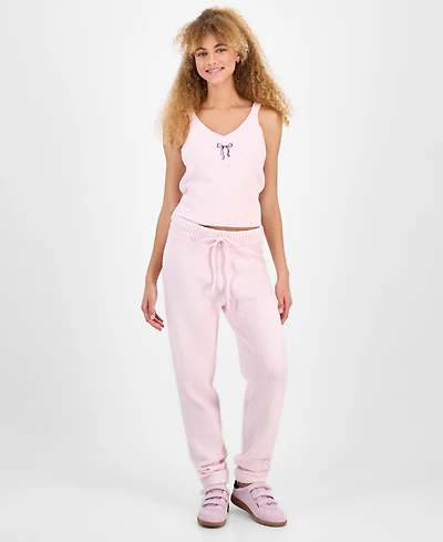 Hippie Rose Juniors' Teddy-Knit Drawstring Jogger Pants