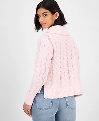 Hippie Rose Juniors' Chenille Cable-Knit Half-Zip Sweater