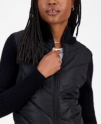 Madden Girl Juniors' Quilted-Front Full-Zip Cardigan