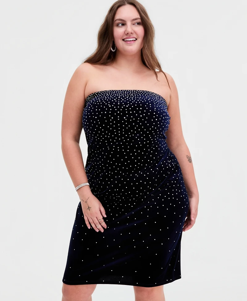 B Darlin Trendy Plus Strapless Rhinestone Dress