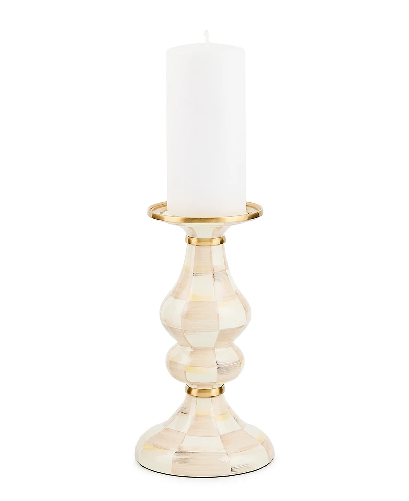 MacKenzie-Childs Mocha Check Medium Pillar Candlestick