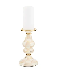 MacKenzie-Childs Mocha Check Medium Pillar Candlestick