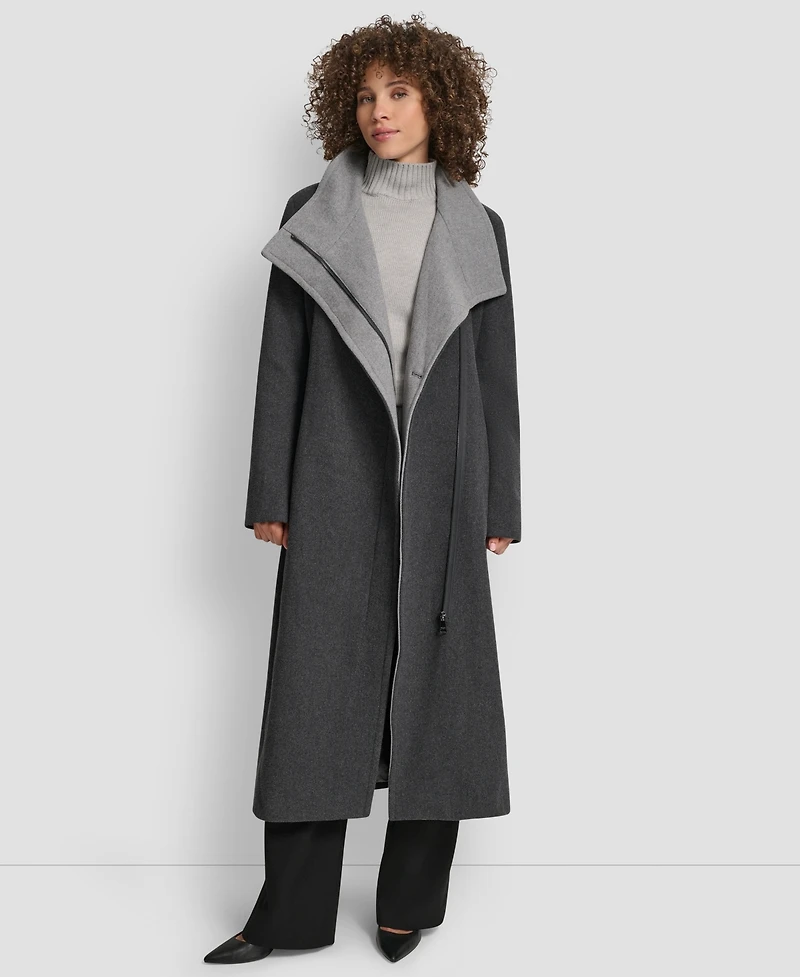 Dkny Women's Wing Collar Asymmetrical Wrap Coat