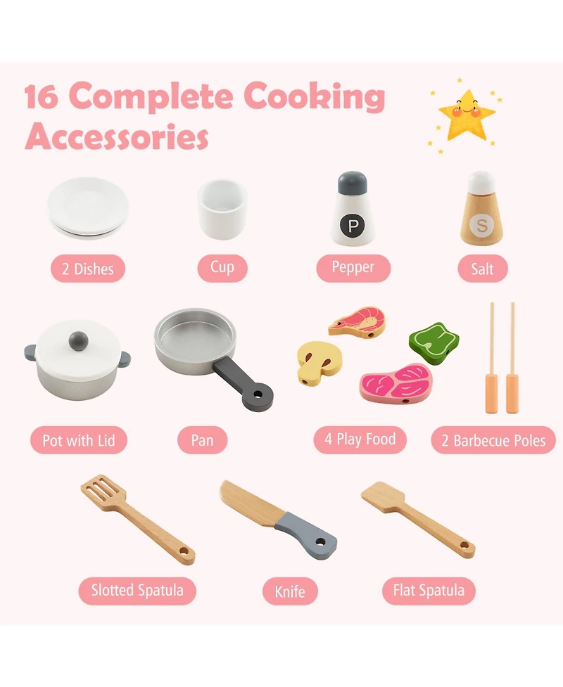Akiudex Wooden Kids Play Kitchen Set with Accessories and Storage