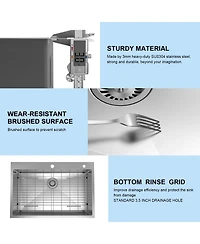 Mega Casa Kitchen Sink SUS304 Stainless Steel 18 Gauge Single Deep Bowl Family and Farmhouse Sink with Accessories 33"x22"x9"
