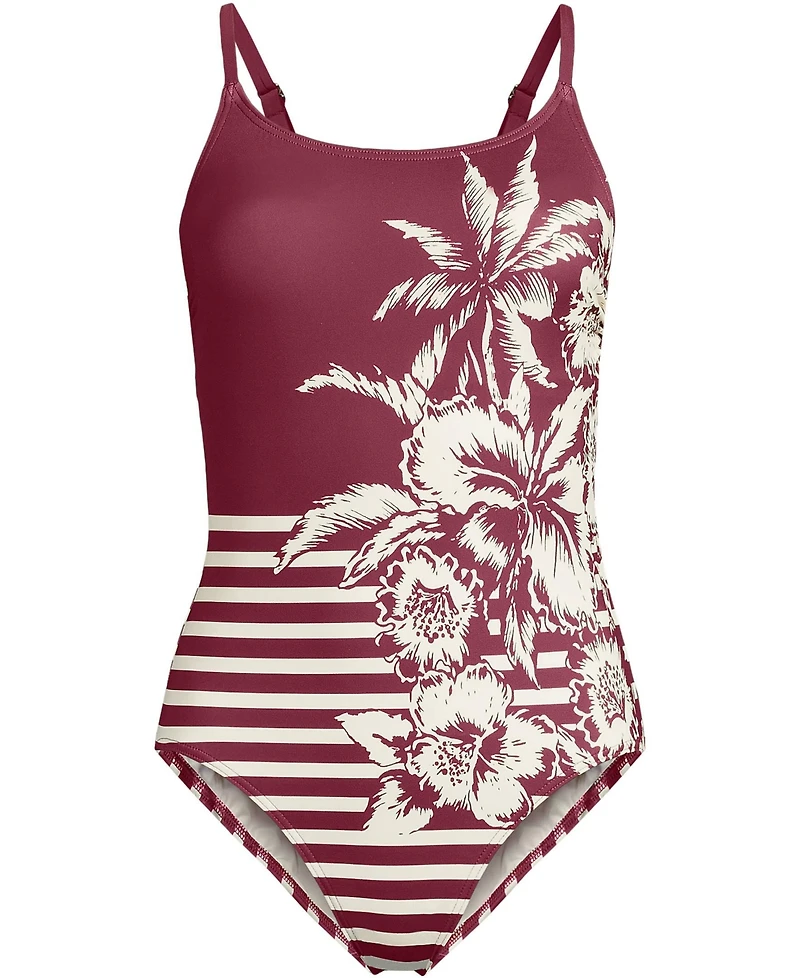 Lands' End Women's Long Tugless Thin Strap One Piece Swimsuit